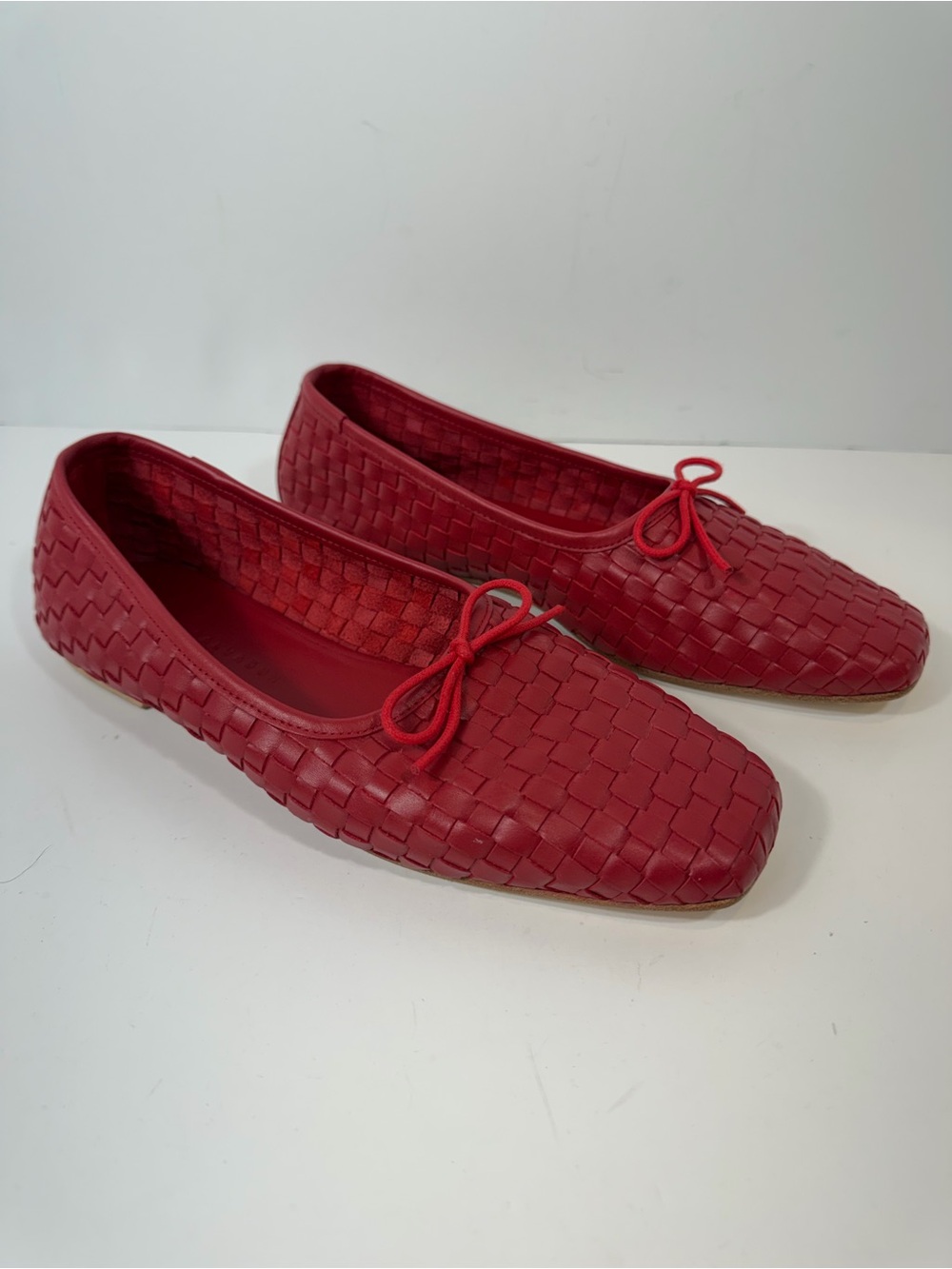 FREDA SALVADOR Jada Woven Leather Square Toe Ballet Flat Crimson Red Sz 8.5
